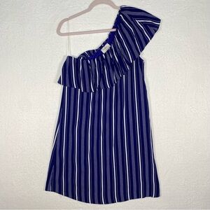 Everly Anthropology Blue White Stripe Off One Shoulder Tunic Shift Dress Size‎ M